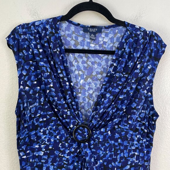 Chaps Womens Large Blue Printed Sleeveless Dress V Neck Stretch - Picture 8 of 9